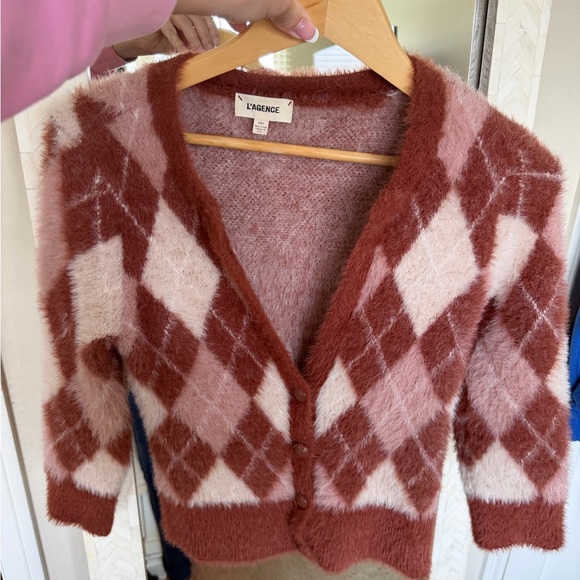 L'AGENCE Saylor Argyle Cardigan - Red Brown and Pink - Picture 6 of 10